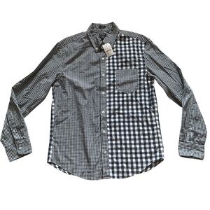 J crew mens navy multi gingham shirt button down long sleeve business casual M